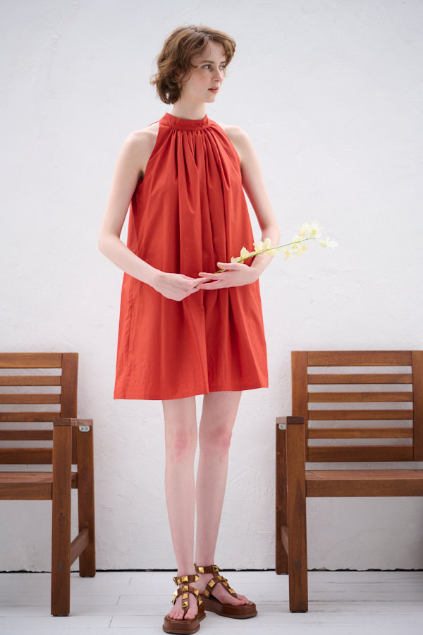 Clara Back Ribbon Dress <br> -Orange RED-