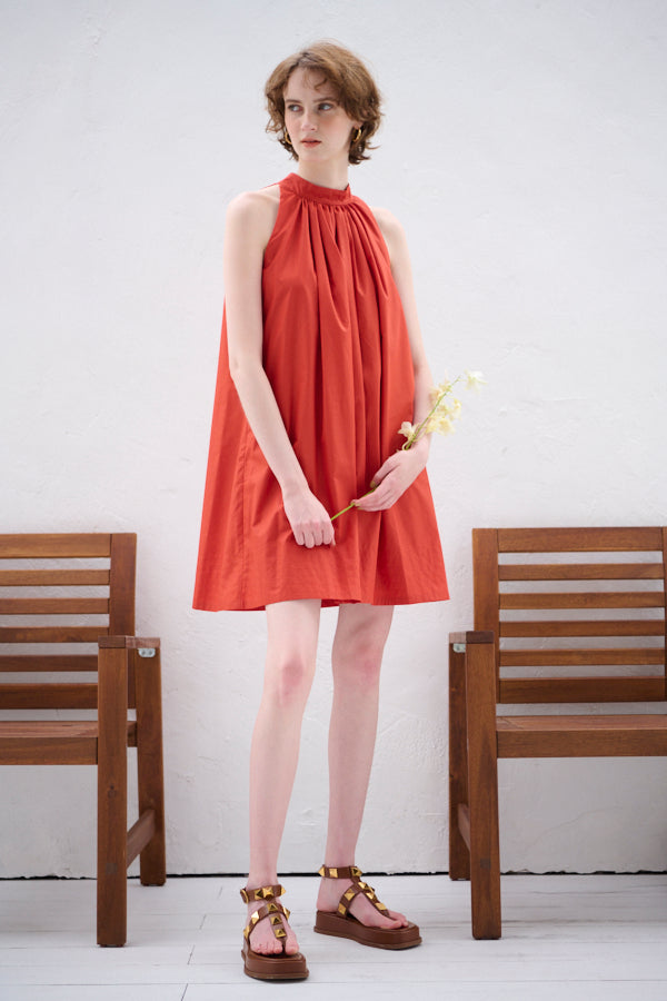 Clara Back Ribbon Dress <br> -Orange RED-