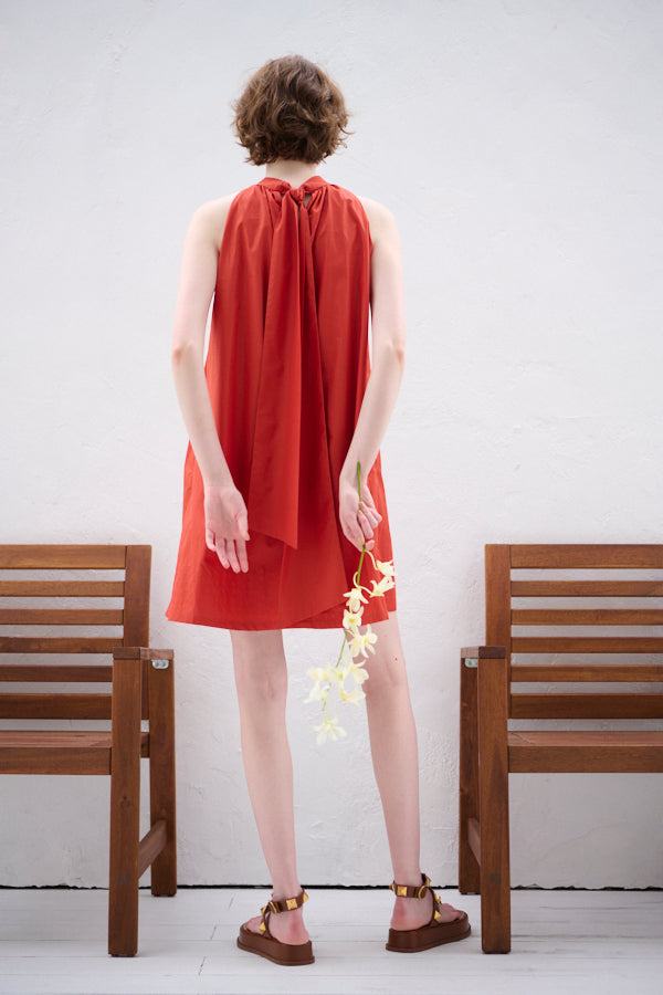 Clara Back Ribbon Dress <br> -Orange RED-