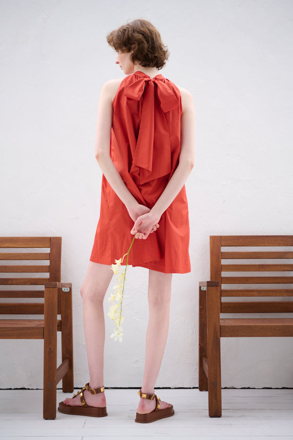 Clara Back Ribbon Dress <br> -Orange RED-