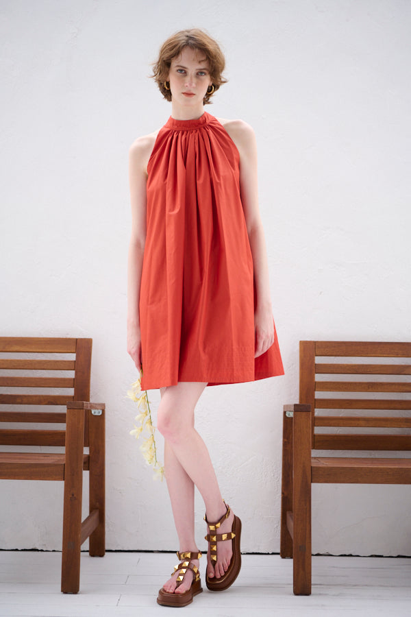 Clara Back Ribbon Dress <br> -Orange RED-