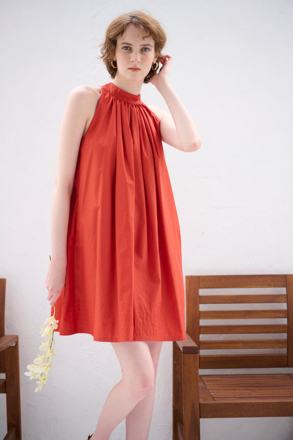 Clara Back Ribbon Dress <br> -Orange RED-