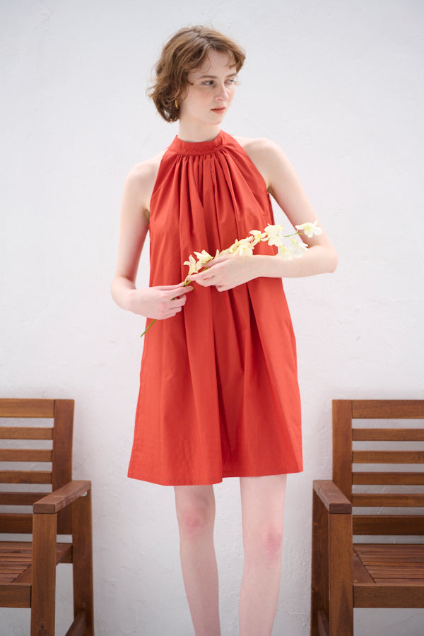 Clara Back Ribbon Dress <br> -Orange RED-