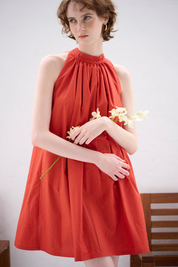 Clara Back Ribbon Dress <br> -Orange RED-