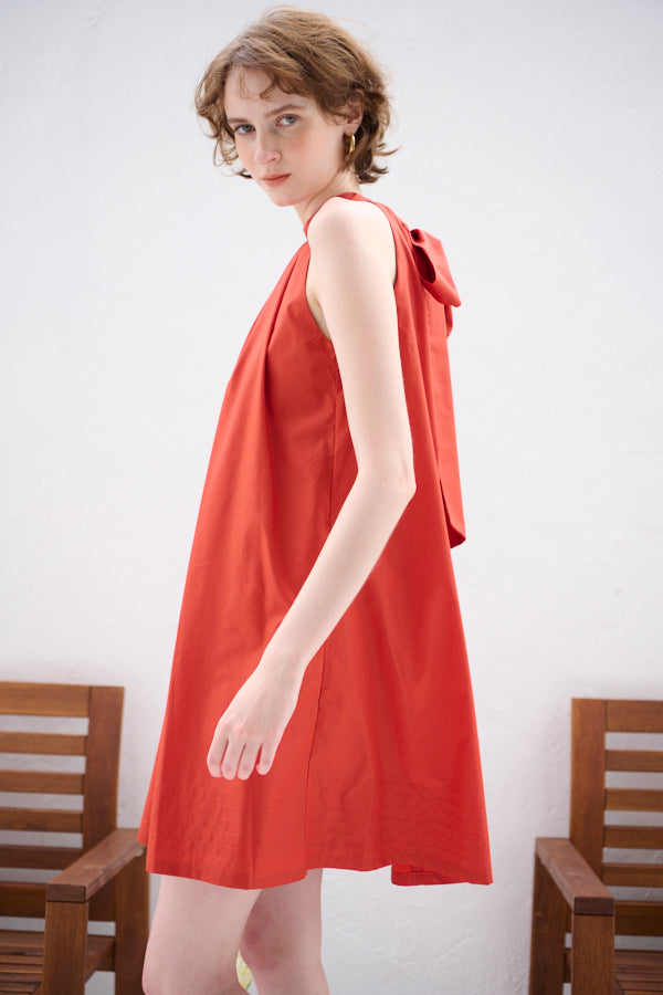 Clara Back Ribbon Dress <br> -Orange RED-