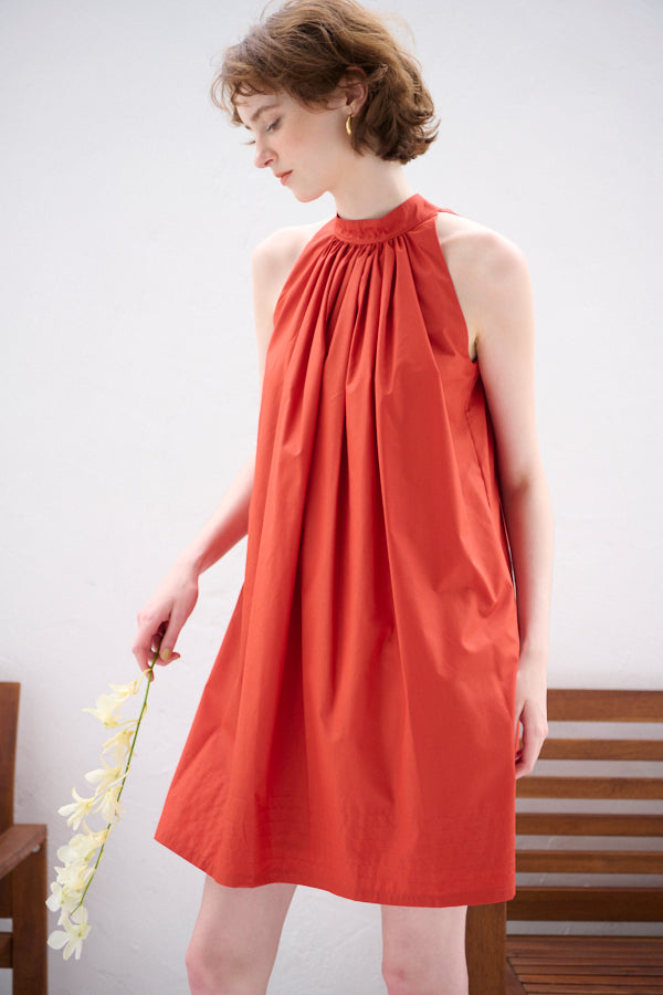 Clara Back Ribbon Dress <br> -Orange RED-