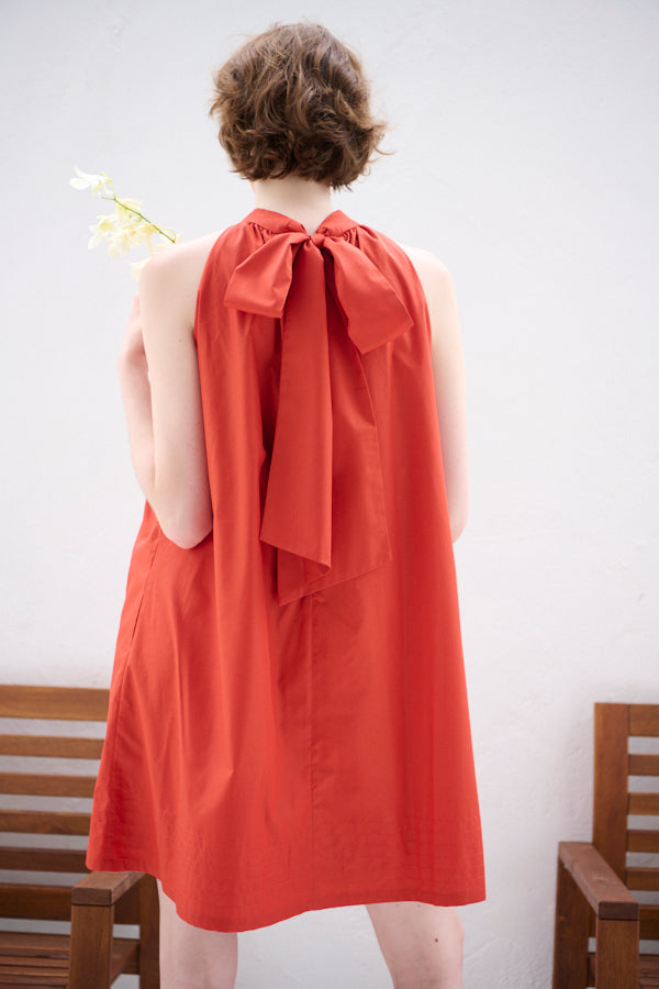 Clara Back Ribbon Dress <br> -Orange RED-