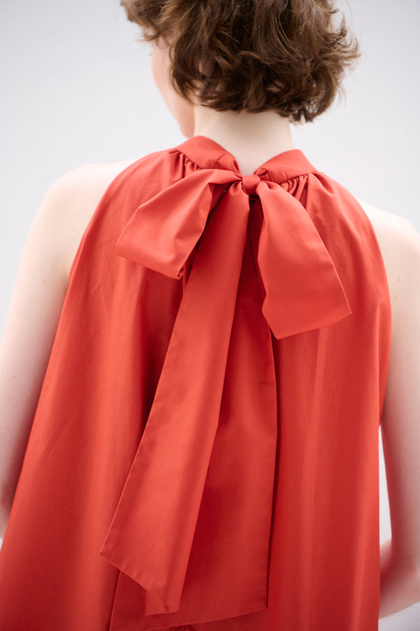 Clara Back Ribbon Dress <br> -Orange RED-