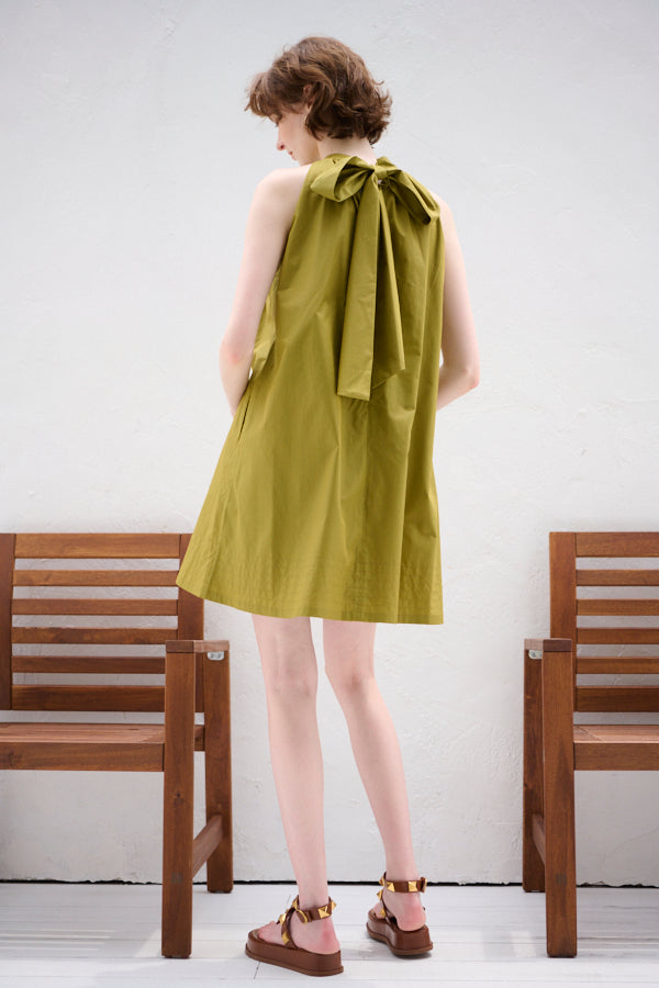 Clara Back Ribbon Dress <br> -Gold KHAKI-