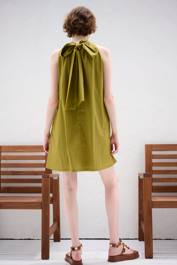 Clara Back Ribbon Dress <br> -Gold KHAKI-