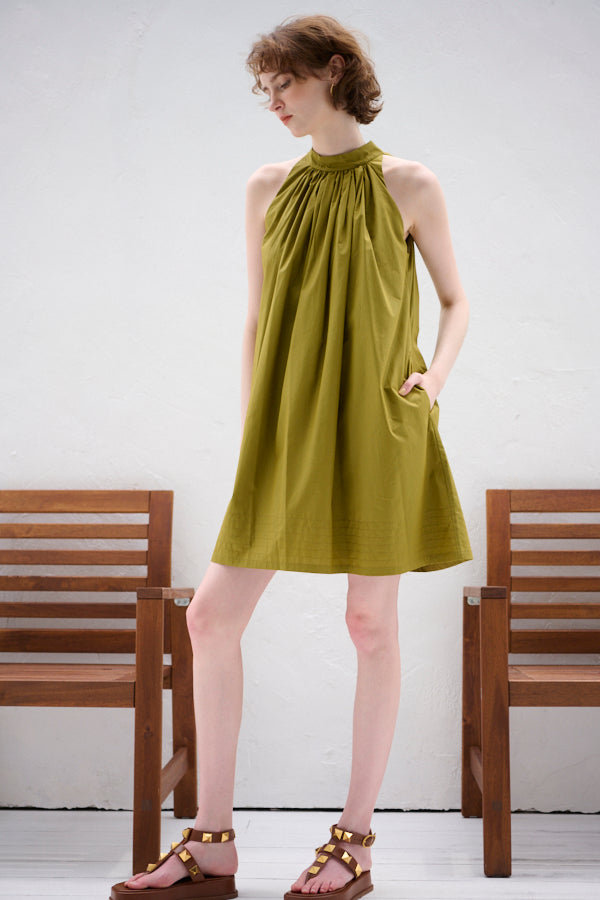 Clara Back Ribbon Dress <br> -Gold KHAKI-