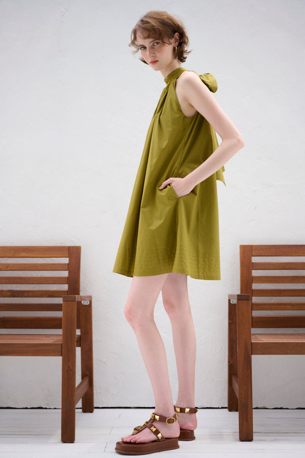 Clara Back Ribbon Dress <br> -Gold KHAKI-