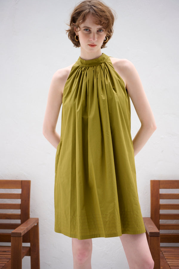 Clara Back Ribbon Dress <br> -Gold KHAKI-