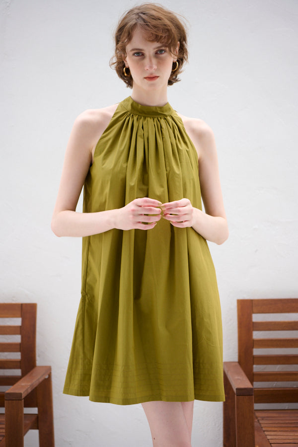 Clara Back Ribbon Dress <br> -Gold KHAKI-