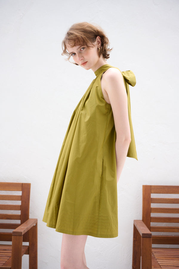 Clara Back Ribbon Dress <br> -Gold KHAKI-