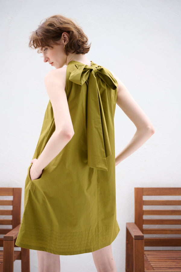 Clara Back Ribbon Dress <br> -Gold KHAKI-