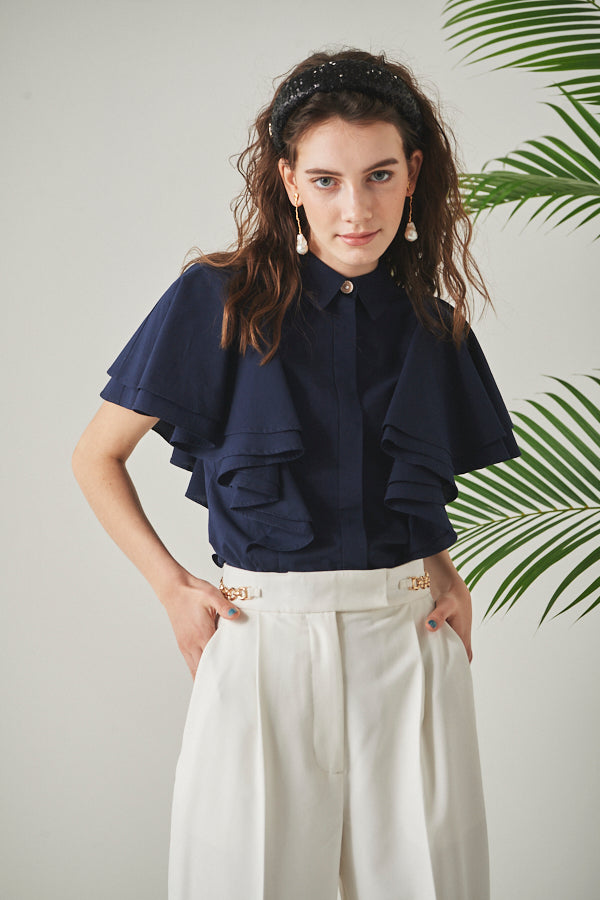 Pia Ruffled Blouse <br> -NVY-