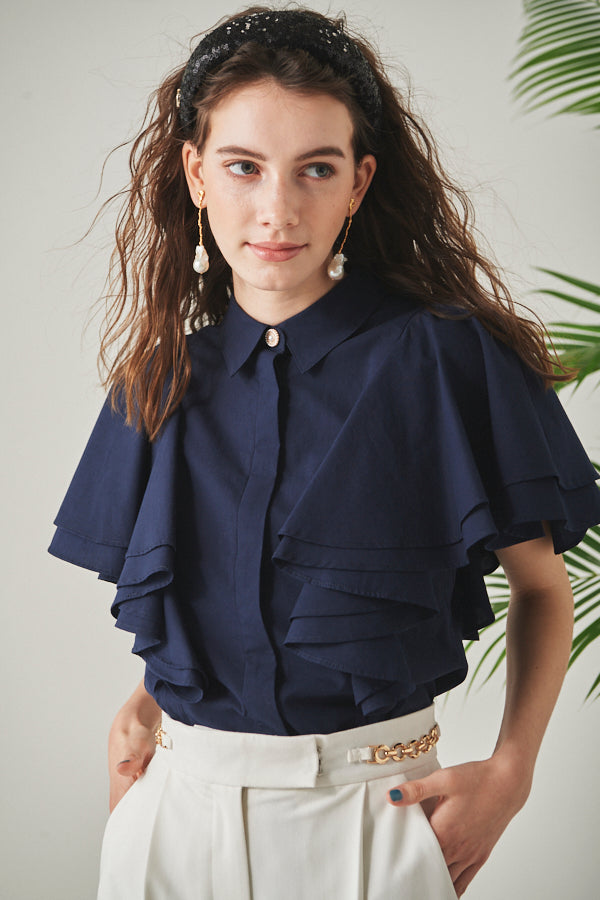 Pia Ruffled Blouse <br> -NVY-