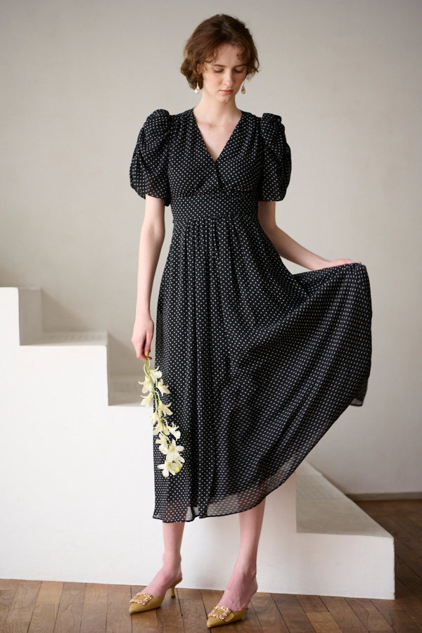 Harper Polka-dot Dress<br> -BLK dot-