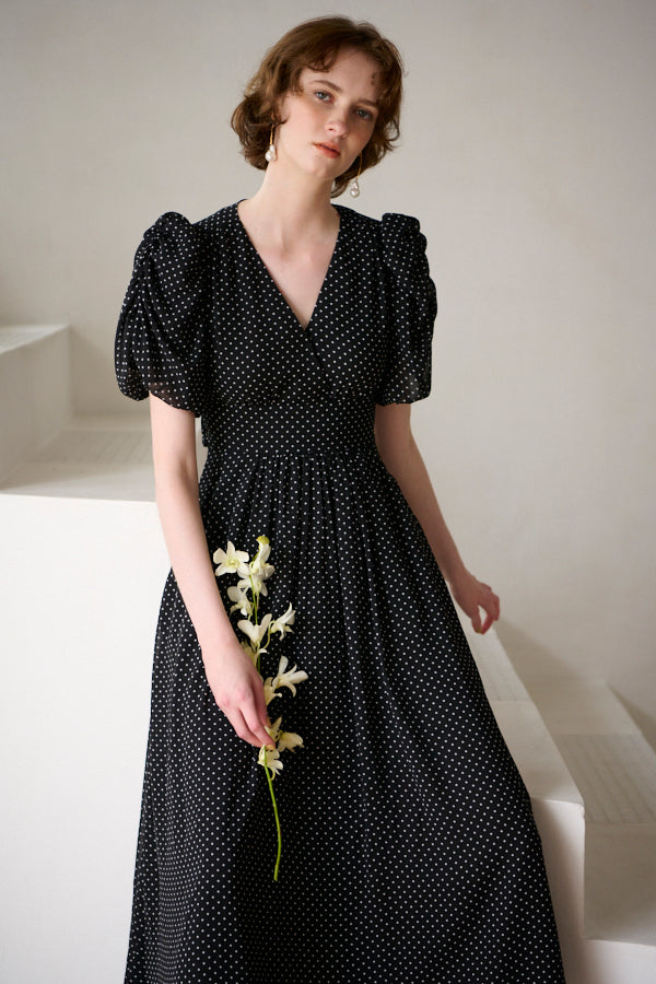 Harper Polka-dot Dress<br> -BLK dot-