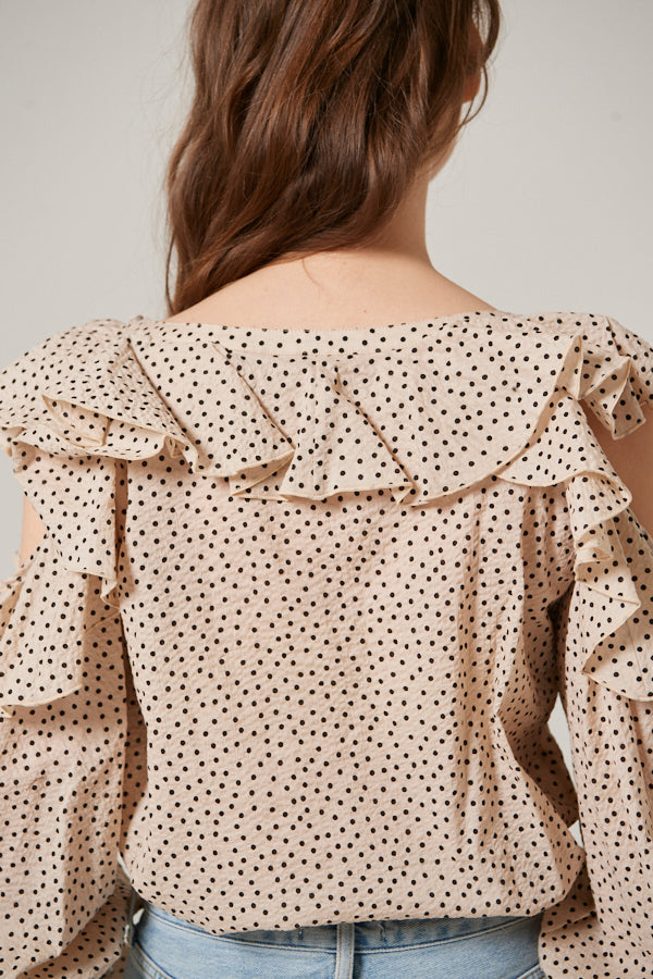 Cold Shoulder Long-Sleeved Blouse <br> -L.BEG dot-