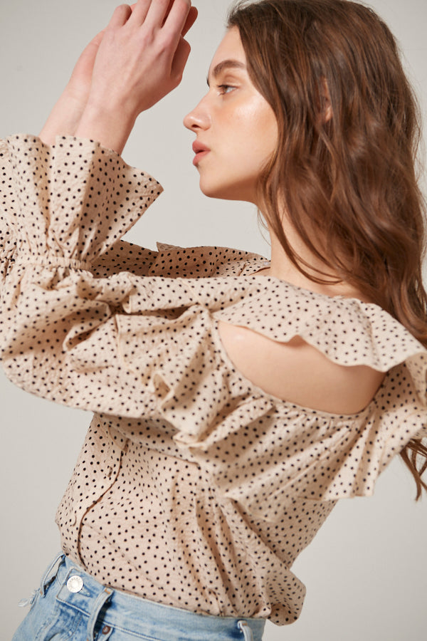 Cold Shoulder Long-Sleeved Blouse <br> -L.BEG dot-