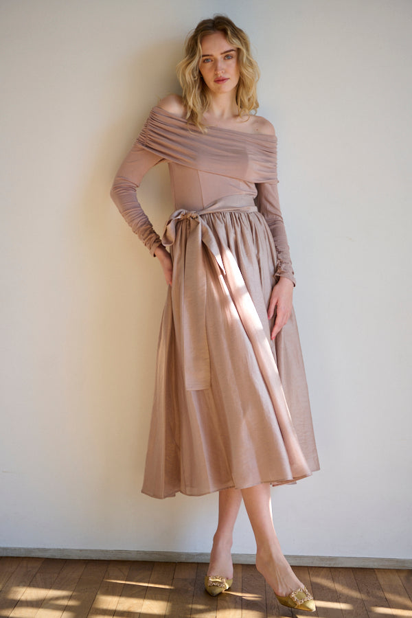 Della Belted Long Dress <br> -P.BEG-