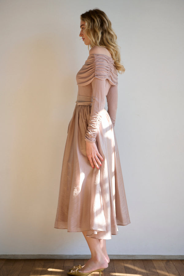 Della Belted Long Dress <br> -P.BEG-