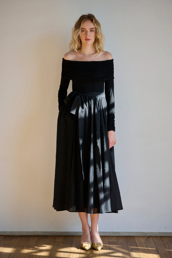 Della Belted Long Dress <br> -BLK-