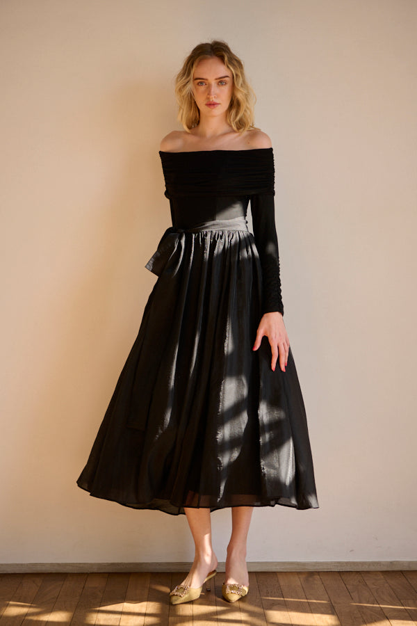 Della Belted Long Dress <br> -BLK-