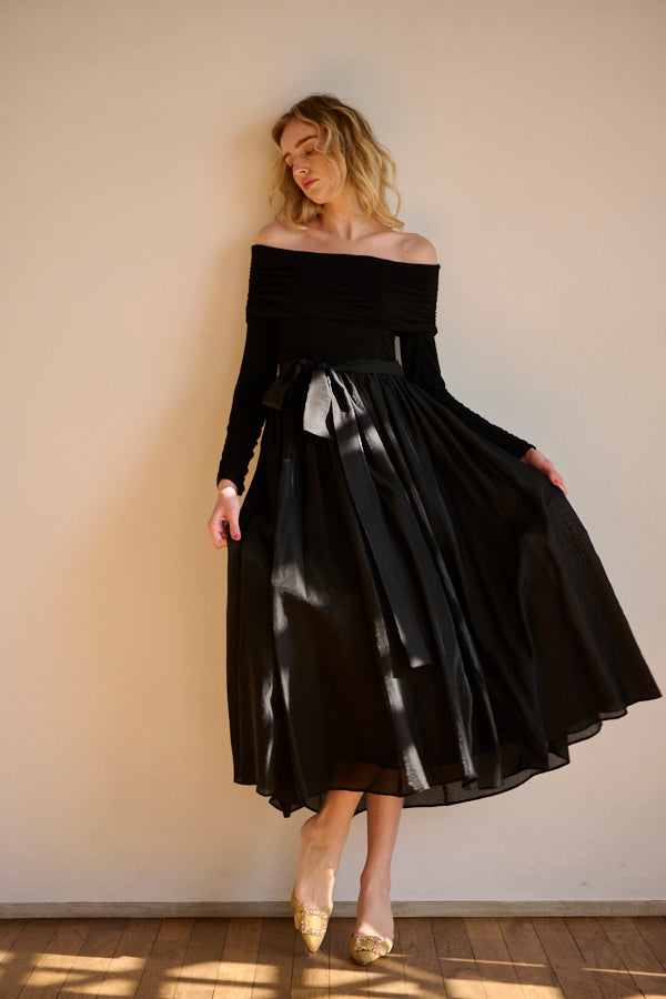 Della Belted Long Dress <br> -BLK-