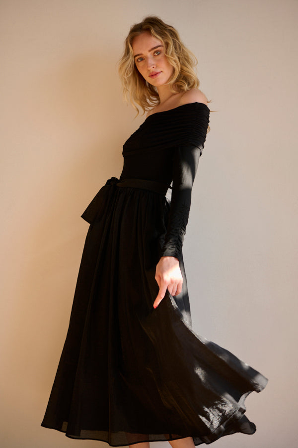 Della Belted Long Dress <br> -BLK-