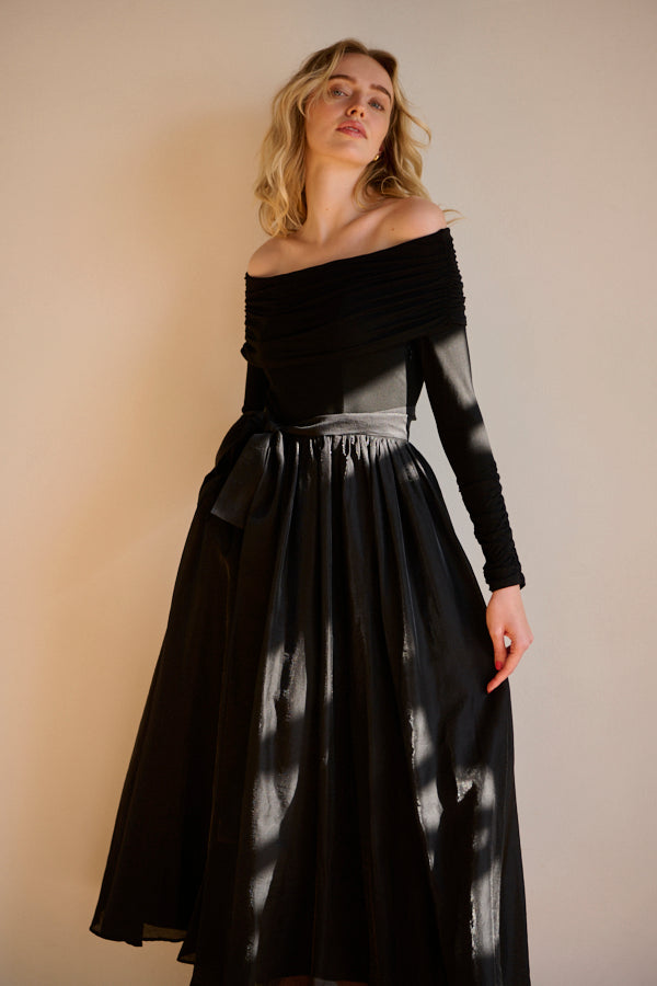 Della Belted Long Dress <br> -BLK-