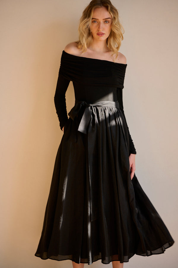 Della Belted Long Dress <br> -BLK-