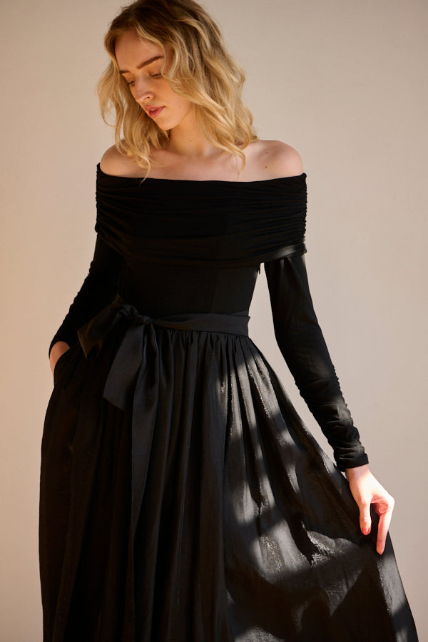 Della Belted Long Dress <br> -BLK-