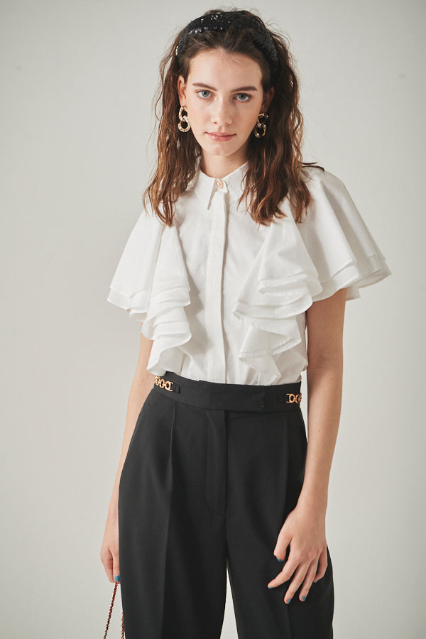 Pia Ruffled Blouse <br> -WHT-