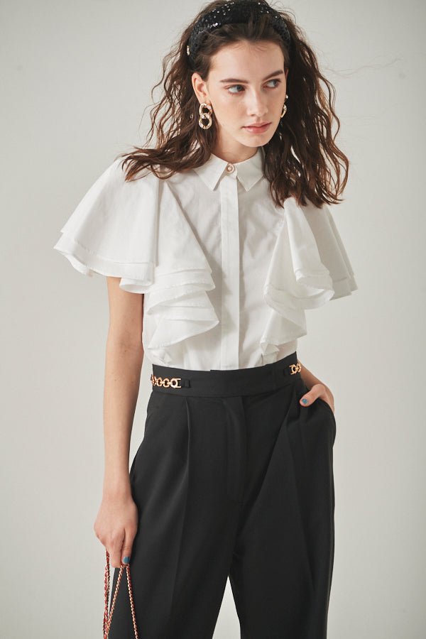 Pia Ruffled Blouse <br> -WHT-