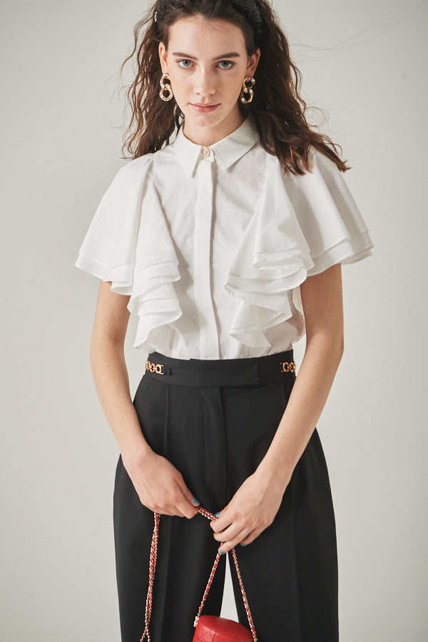 Pia Ruffled Blouse <br> -WHT-