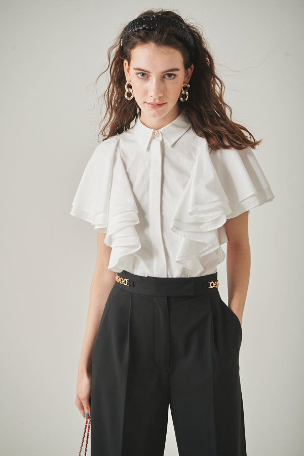 Pia Ruffled Blouse <br> -WHT-