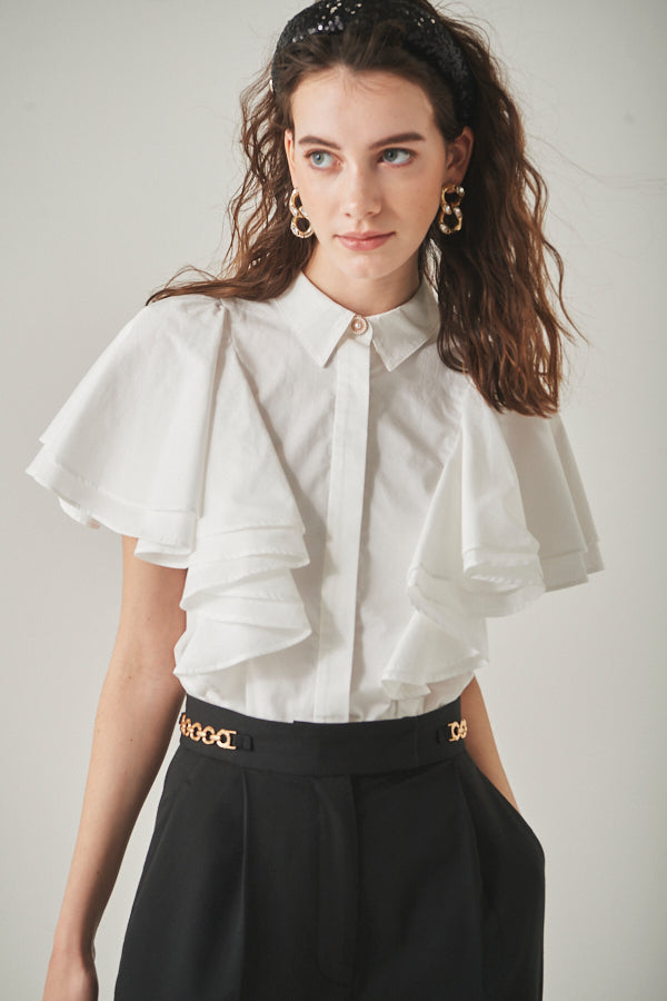 Pia Ruffled Blouse <br> -WHT-