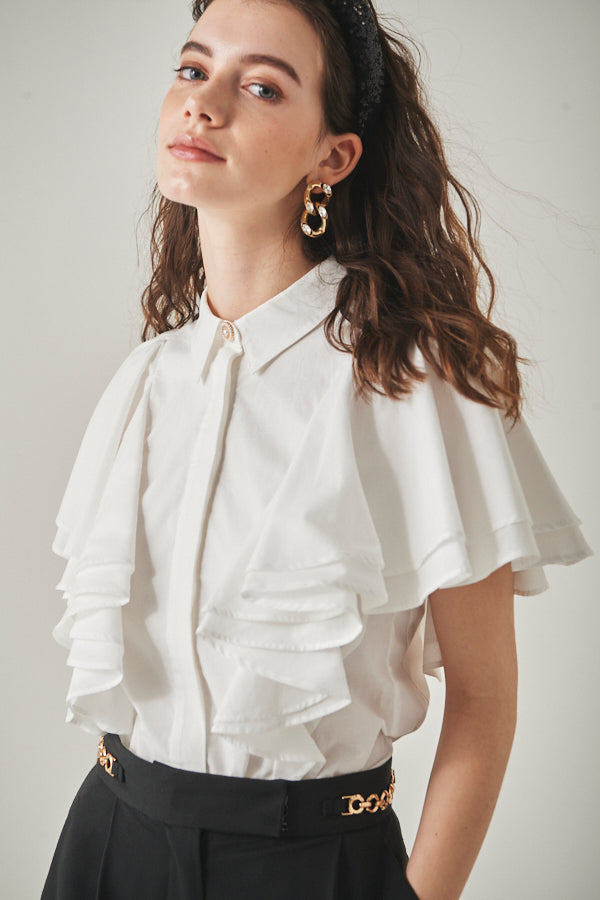 Pia Ruffled Blouse <br> -WHT-