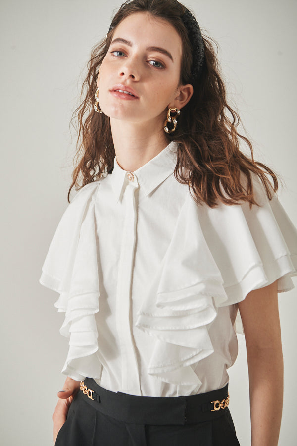 Pia Ruffled Blouse <br> -WHT-