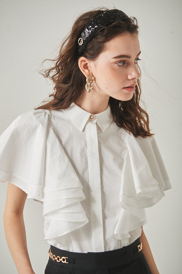 Pia Ruffled Blouse <br> -WHT-