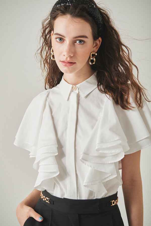 Pia Ruffled Blouse <br> -WHT-