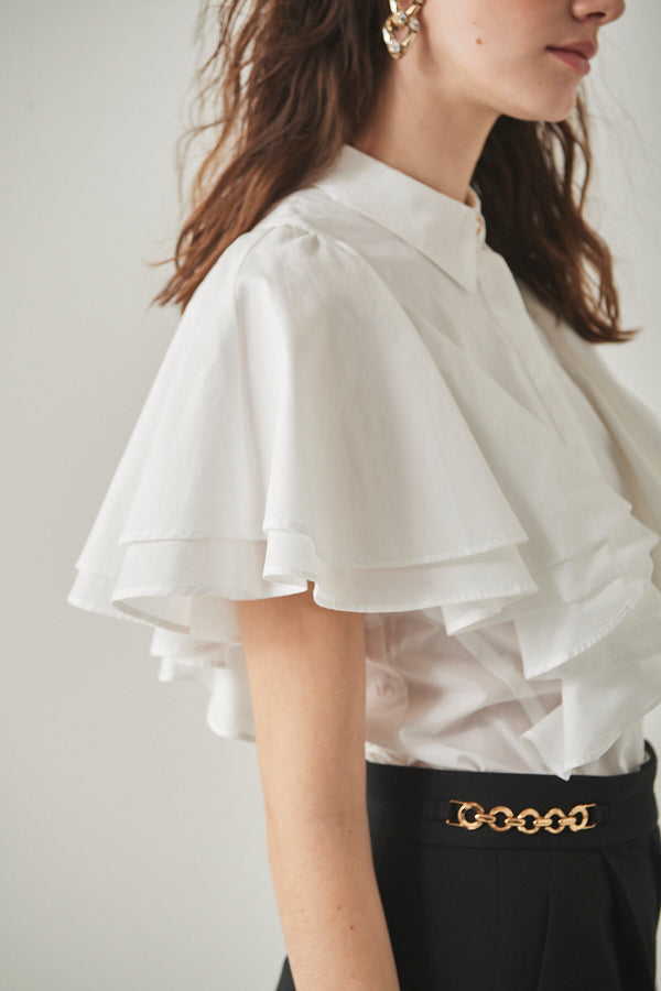 Pia Ruffled Blouse <br> -WHT-