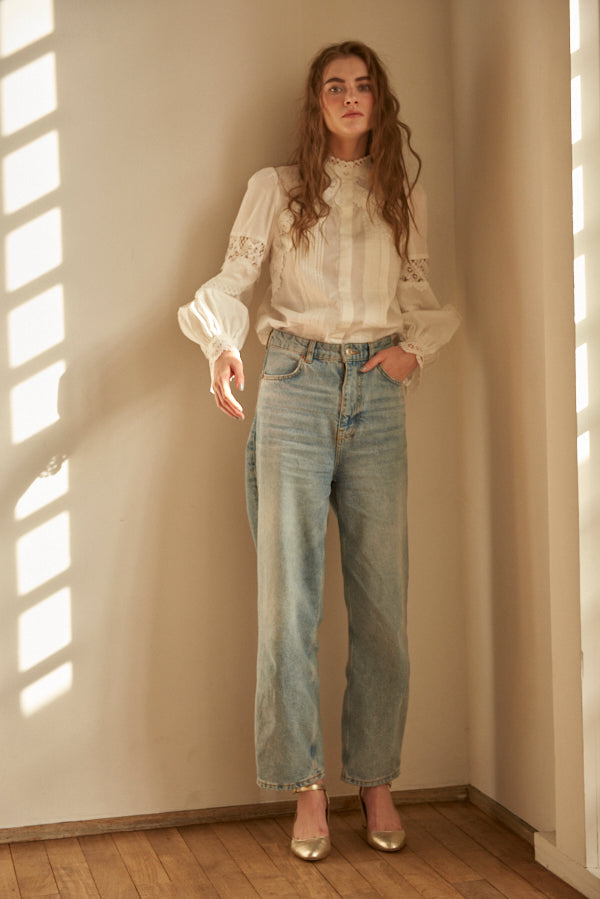 Bibi Lace-trimmed Blouse <br> -WHT-