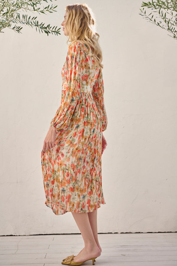 Jane Belted Dress <br>-Flower printed -ORG flower-