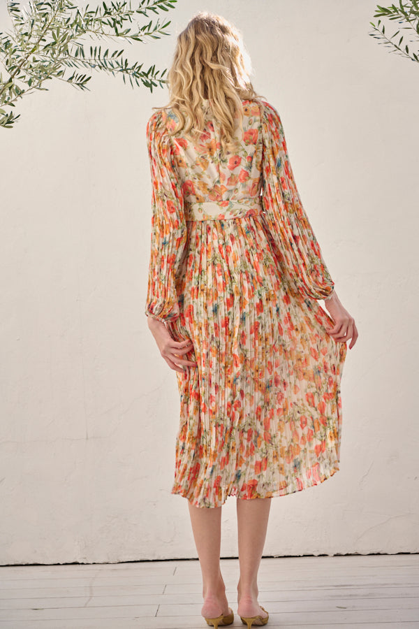 Jane Belted Dress <br>-Flower printed -ORG flower-