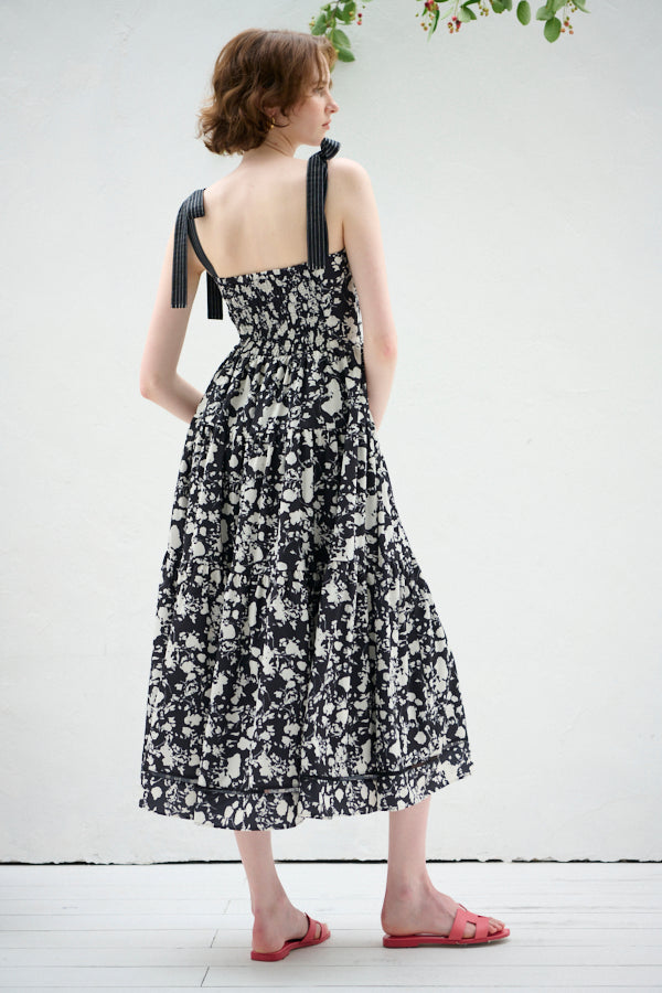 Sandra Floral-print long dress <br> -BLK x off pt-