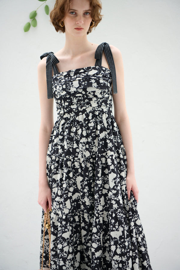 Sandra Floral-print long dress <br> -BLK x off pt-